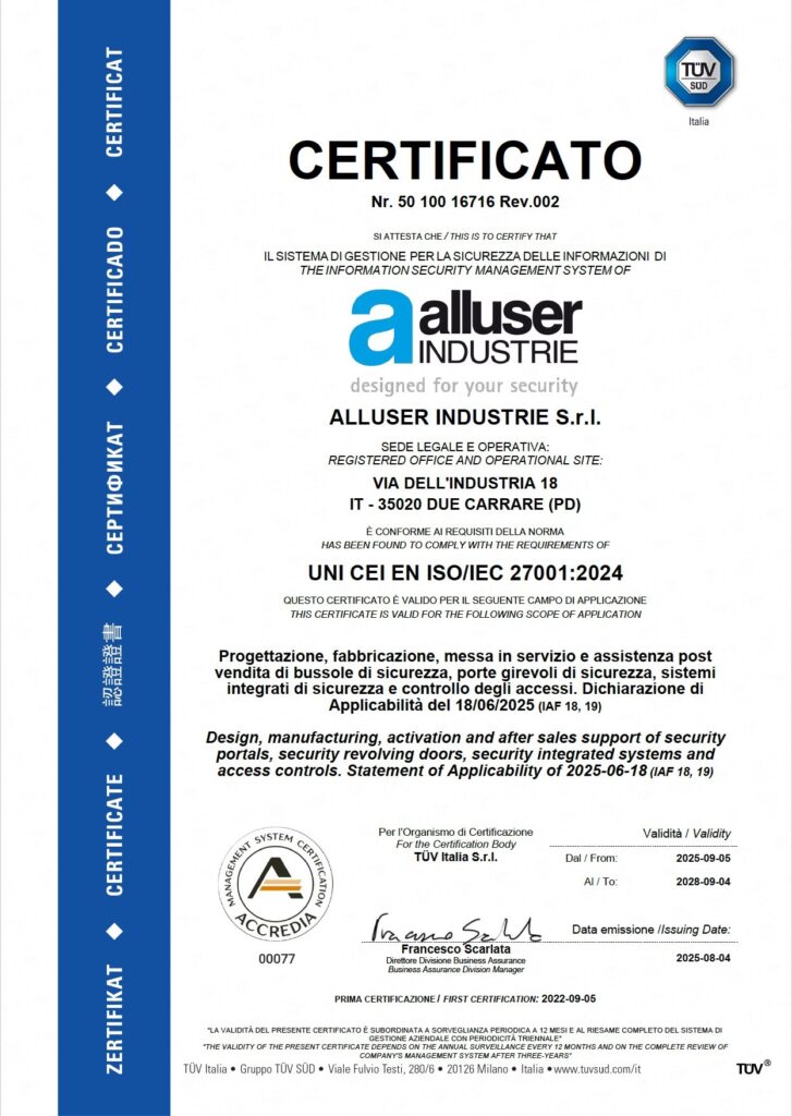 Certification 27001:2017 Alluser industrie